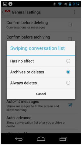 swipe-to-delete in Gmail 4.2 Gmail 4.2