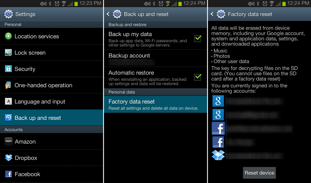 FACTORY RESET factory reset: